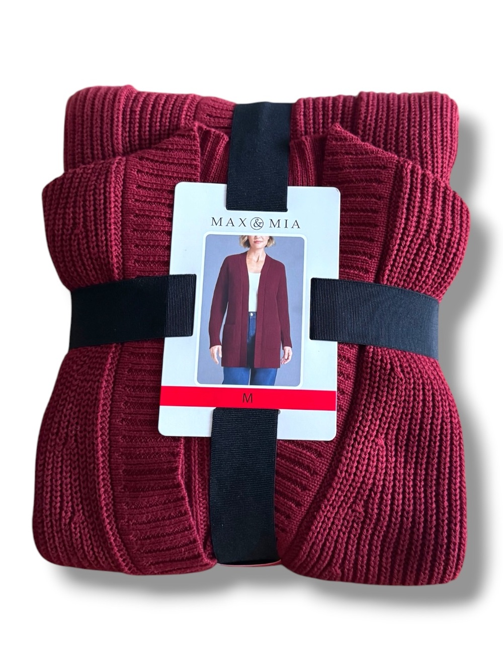 Max & Mia Womens Cotton Burgundy Knit Cardigan Sweater